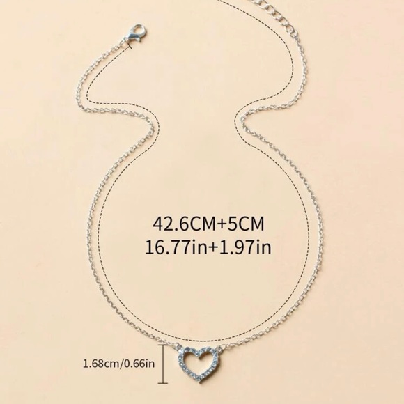 Rhinestone Heart Charm Necklace For Women Accessories Silver Jewelry Par… - Picture 2 of 3